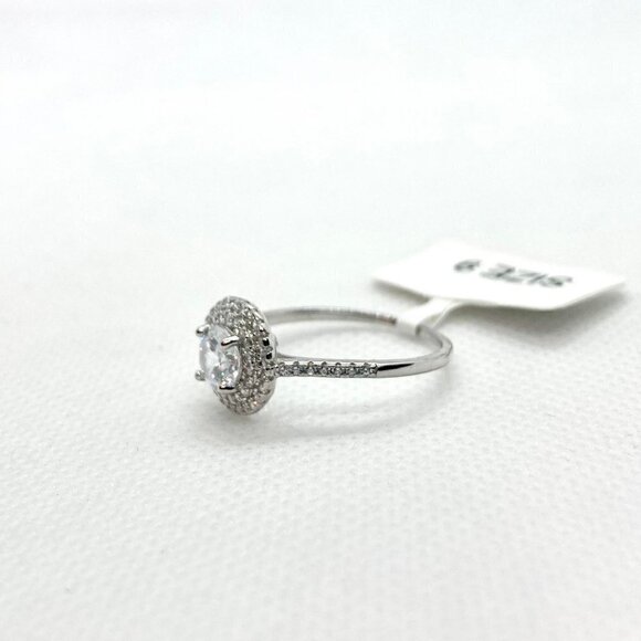 𝅺SIZE 9 925 Round Cut CZ Halo Ring - Picture 6 of 12